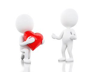 3d White people give anoher one a heart, Valentines Day.