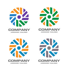 Obraz premium windmill vector logo design template, wave icon, abstract strips color circle spiral sign, twist symbol, vector illustration