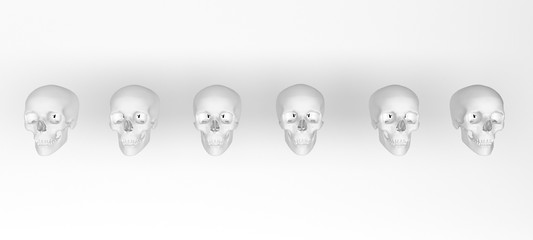 group of skulls on color background .Minimal concept idea.3d rendering. 3d illustration.