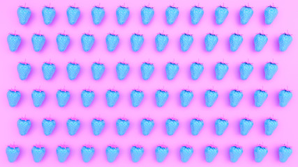 blue strawberry on a pink background,valentines day, 3d rendering. 3d illustration.