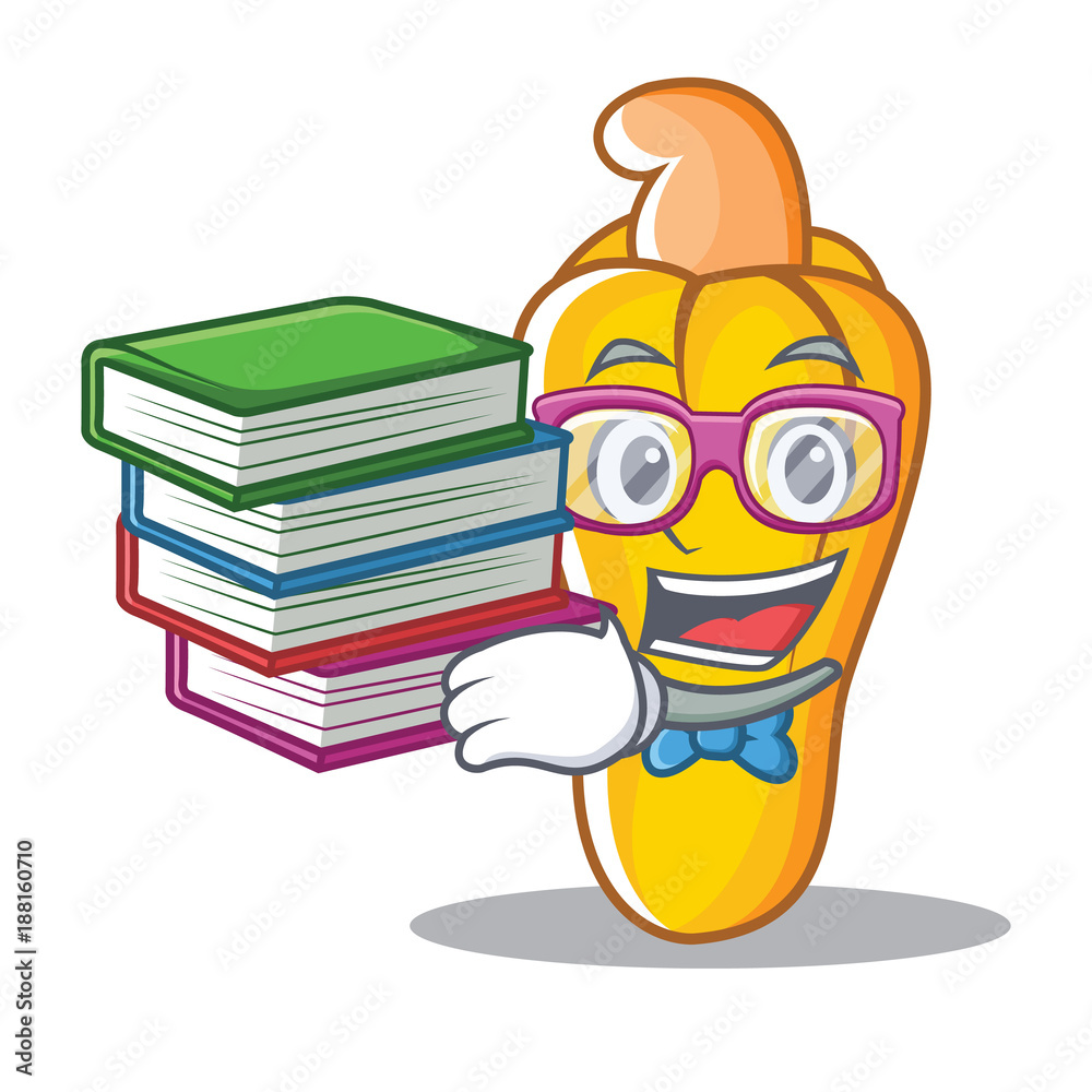 Poster Student with book cashew mascot cartoon style