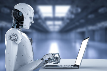 robot work on laptop