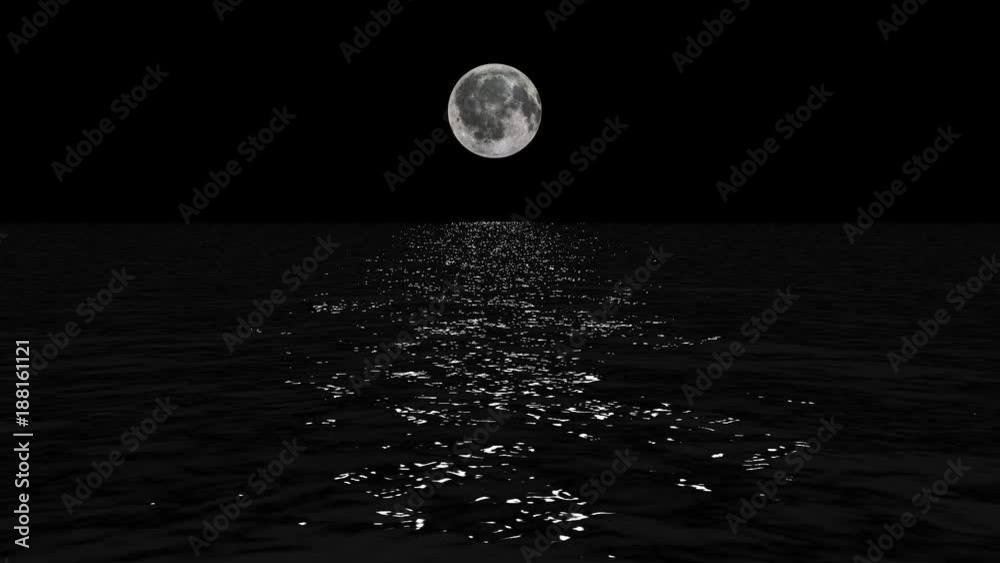 Wall mural moonlight path with low fool moon above the sea