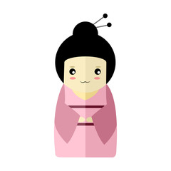 Cute Pink Kimono Girl Character Vector Illustration Graphic