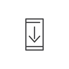 Phone download notification line icon, outline vector sign, linear style pictogram isolated on white. Smartphone slide down symbol, logo illustration. Editable stroke © alekseyvanin