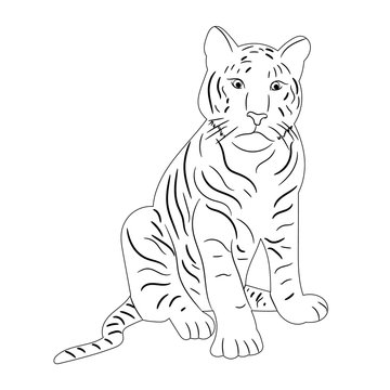 vector, isolated sketch of a tiger sitting