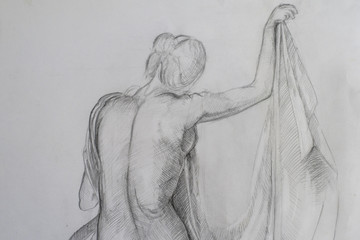 Obraz premium Sketch of a woman with no clothes from behind
