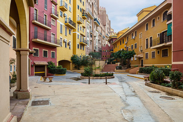 Fototapeta na wymiar City street with colorful houses.