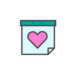 Valentine's day date calendar filled outline icon, line vector sign, linear colorful pictogram isolated on white. Love symbol, logo illustration. Pixel perfect vector graphics