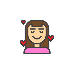 Woman in love hearts filled outline icon, line vector sign, linear colorful pictogram isolated on white. Lover person symbol, logo illustration. Pixel perfect vector graphics