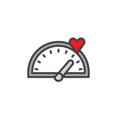 Love meter speedometer filled outline icon, line vector sign, linear colorful pictogram isolated on white. Symbol, logo illustration. Pixel perfect vector graphics