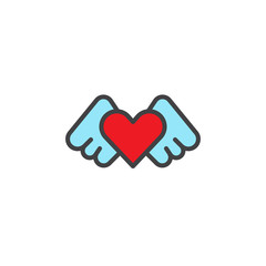 Heart angel wings filled outline icon, line vector sign, linear colorful pictogram isolated on white. Love valentines day symbol, logo illustration. Pixel perfect vector graphics