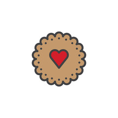 Heart cookies filled outline icon, line vector sign, linear colorful pictogram isolated on white. Symbol, logo illustration. Pixel perfect vector graphics