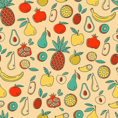 Seamless Background with Fruits. Vector Fruit Pattern.
