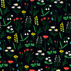 Wildflowers Pattern. Cute Seamless Pattern with Flower. 