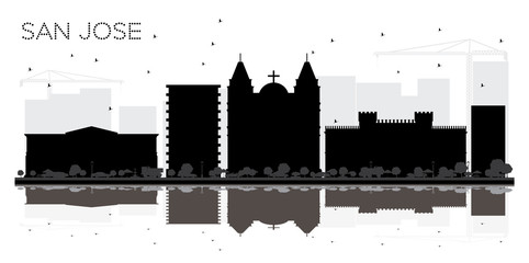 Obraz premium San Jose Costa Rica City Skyline Black and White Silhouette with Reflections.