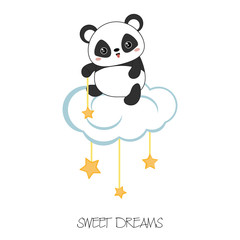 Fototapeta premium Cartoon panda sitting on the cloud