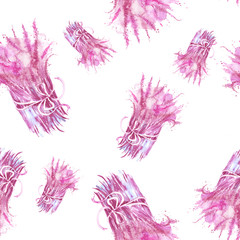 A pink bouquet of watercolor wild wildflowers. Wildflower flower pattern in a watercolor style isolated. Seamless vintage background.