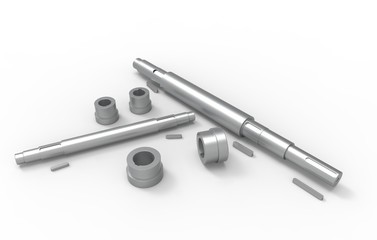 Metal shafts and bushings on a white background
