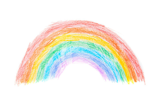 Pencil drawing of rainbow on white background