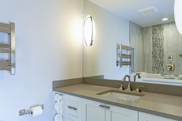 Modern bathroom interior boasts  chinese print under-counter sink