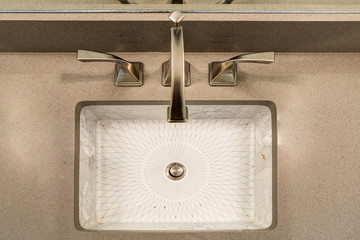Modern bathroom interior boasts  chinese print under-counter sink
