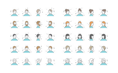 People Avatars Collection Vector. Default Characters Avatar. Cartoon Line Art Illustration