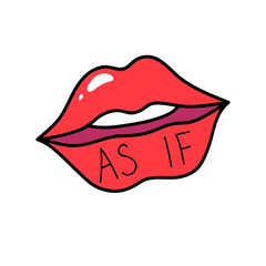 Vektor red lips isolated on white. Lips kiss sign, sticker, patch badge. As if. Female mouth. Icon pop art 80s 90s style. Love valintines day symbol. Fashion illustration for banner, card, textile.