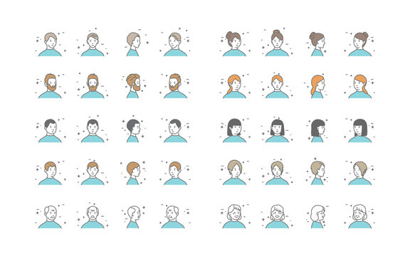 People Avatars Collection Vector. Default Characters Avatar. Cartoon Line Art Illustration