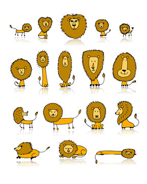 Funny lions set, sketch for your design