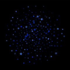 Blue Stars Confetti, Minimal Sparkling Vector Background. Premium Christmas Magic Glitter, Lights. Falling Blue Stars Confetti for Ads, Posters, Gift Cards Pattern. New Year Festival Garland Firework