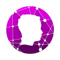 Profile of the head of a man. Scientific medical design. Molecule and communication pattern. Round icon with texture from connected lines with dots.