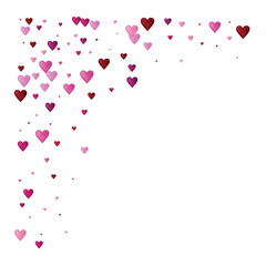 Valentines Day Vector Confetti Border. Falling Down Petals, Showering Pink, Red Hearts. Wide Valentines Day Background, Celebration Hearts Garland Rose Romantic Wedding Frame, Border, Banner Design