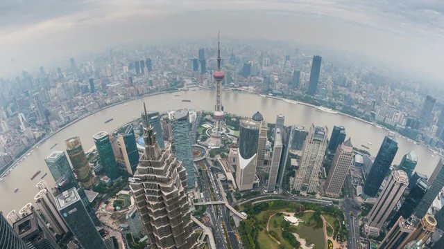 4k timelapse video of Shanghai in daytime, fisheye view
