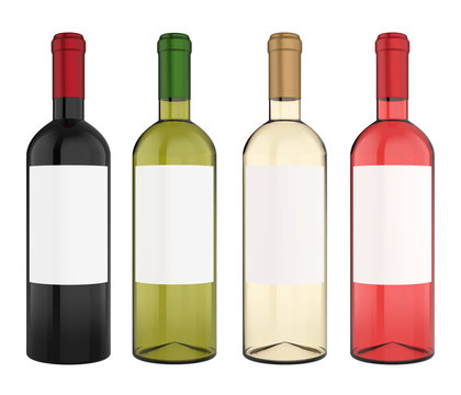 Set of Wine Bottles with Blank Label Isolated