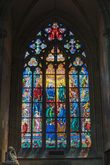 Fototapeta na wymiar PRAGUE, CZECH REPUBLIC - JUNE 25,2016: Interior of St. Vitus Cathedral at Prague Castle. Prague, Czech Republic..