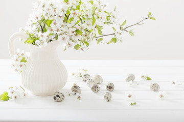 Easter decoration on white wooden table