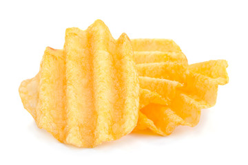 Potato ribbed chips on white