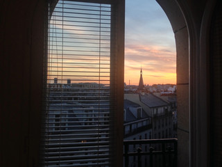 Paris view from the window at sunset