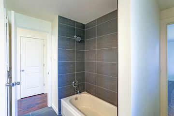 Fototapeta na wymiar Image of bathroom interior with tub and shower combination