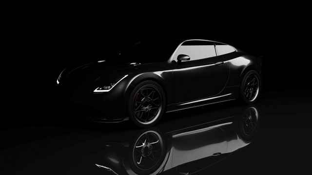 black sports car on black background, 3d render, generic design, non-branded