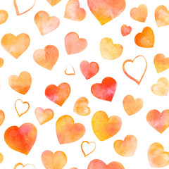 Seamless pattern of watercolor hearts on white, Valentine print
