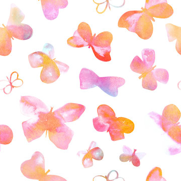 Seamless background pattern with watercolor butterflies