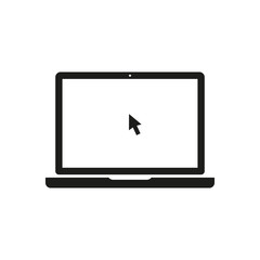Computer icon with the cursor on the screen. Logo of the laptop. Vector illustration.