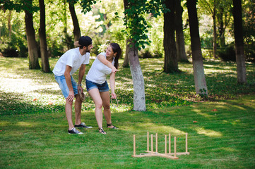 Game ring toss in a summer park