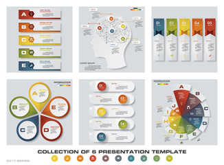 Fototapeta na wymiar Collection of 6 design colorful presentation templates. EPS10. Set of infographics design vector and business icons.