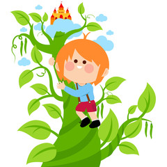 Jack climbing on the magic beanstalk. Vector illustration © stockakia