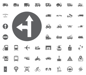 Traffic sign left turn icon. Transport and Logistics set icons. Transportation set icons