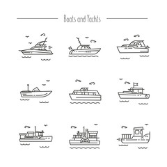 Ships, yachts contour icons
