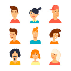 Characters avatars man and woman. Persons. Flat design vector illustration.